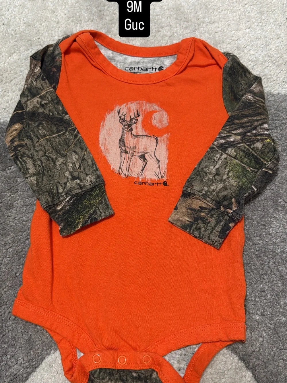 Carhartt Orange Long-Sleeve Bodysuit with Camo Sleeves